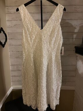Kensie Ivory Lace V-Neck Midi Dress